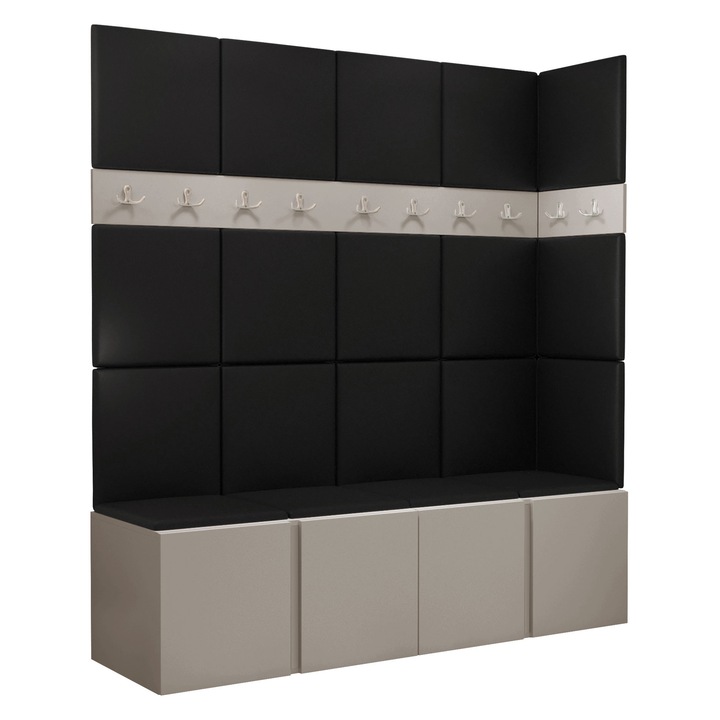 Mobilier pentru hol Tavasz II, MIRJAN 24, casmir + negru piele ecologica, 46x168x186 cm