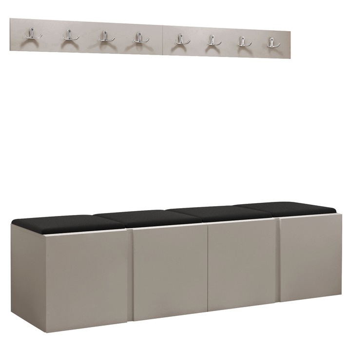 Mobilier pentru hol Tavasz VII, MIRJAN 24, casmir + negru piele ecologica, 44x168x42 cm