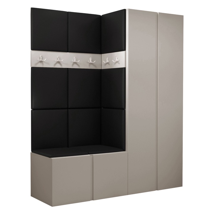 Mobilier pentru hol Tavasz III, MIRJAN 24, casmir + negru piele ecologica, 46x158x186 cm