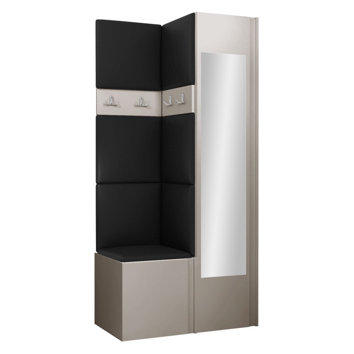Mobilier pentru hol Tavasz XXV, MIRJAN 24, casmir + negru piele ecologica, 46x82x186 cm