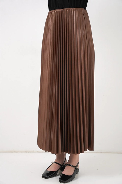 Fusta maxi Big Dart, talie inalta, textura metalica, textil, maro, One Size INTL