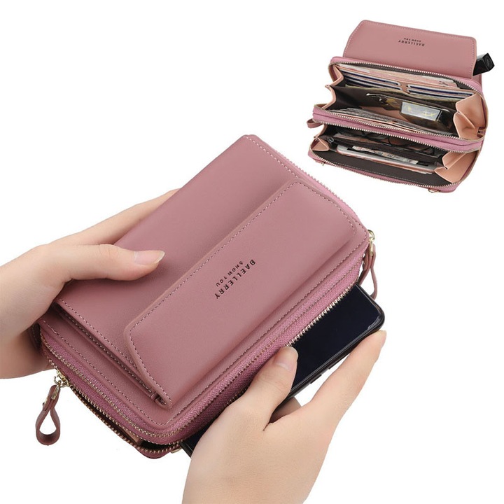 Portofel Dama Elegant, Compartimentare Inteligenta, Design Modern – Burgundia