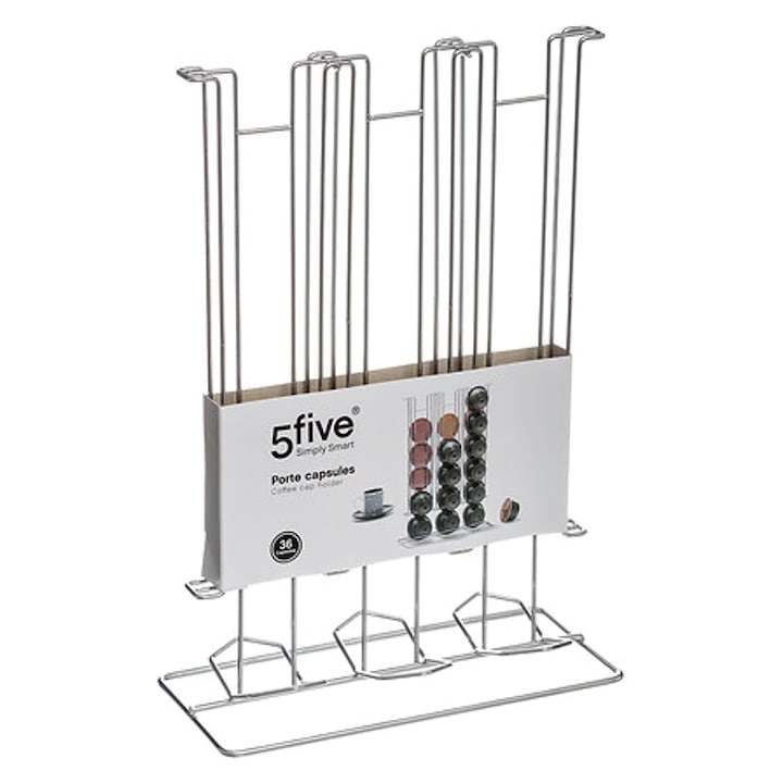 Suport capsule cafea Five Dolce Gusto, 36 capsule, metal/otel, argintiu, 17.6x9x31cm