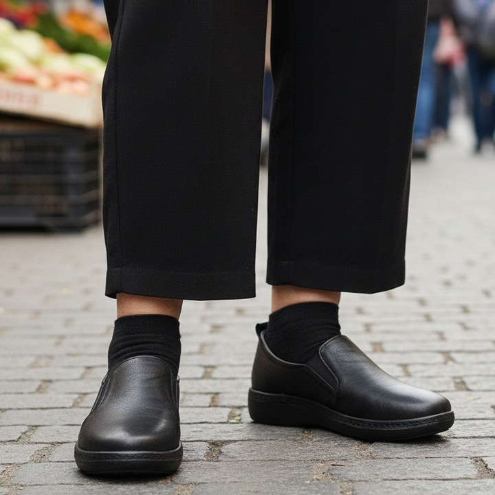Pantofi dama foarte usori Suceveanu din Piele Naturala, Talpa Ortopedica Usoara din Poliuretan 3cm, Negru