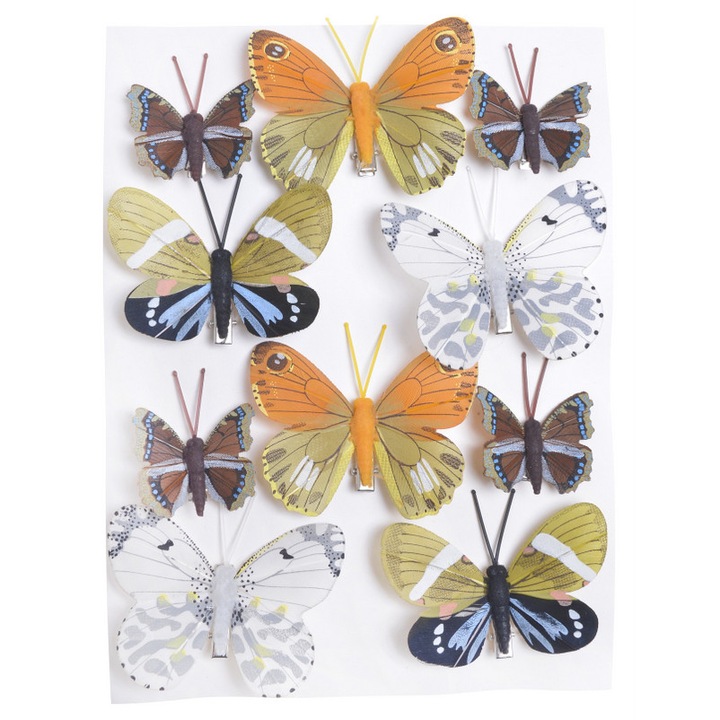 Hét darabos pillangó készlet csipesszel, luka, 10 darab, többszínű, 4,5x7,5cm
