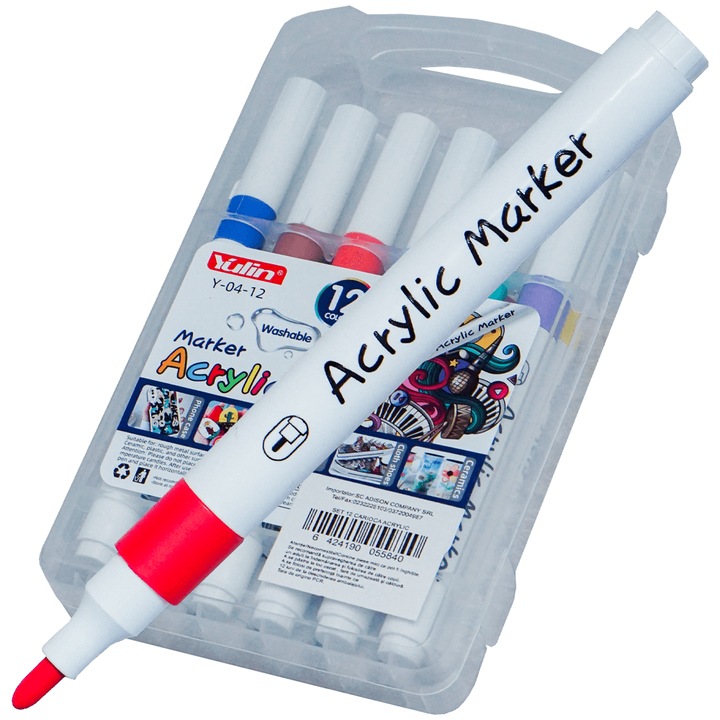 Carioci acrilice washable pentru desen si hobby 12 culori, Yulin