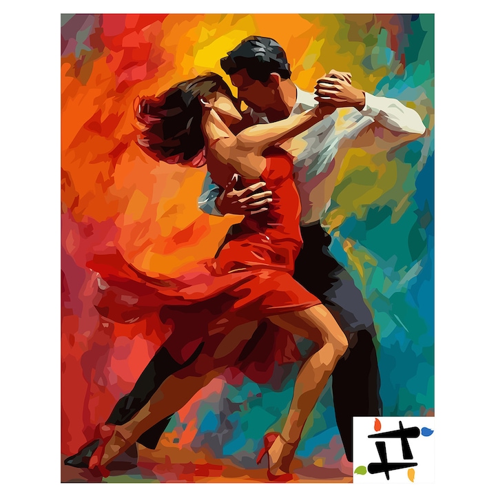 Set pictura pe numere Dans pasional 6422, panza bumbac pe rama lemn, 40x50 cm, tablou cu schita, 3 pensule si vopsea acrilica