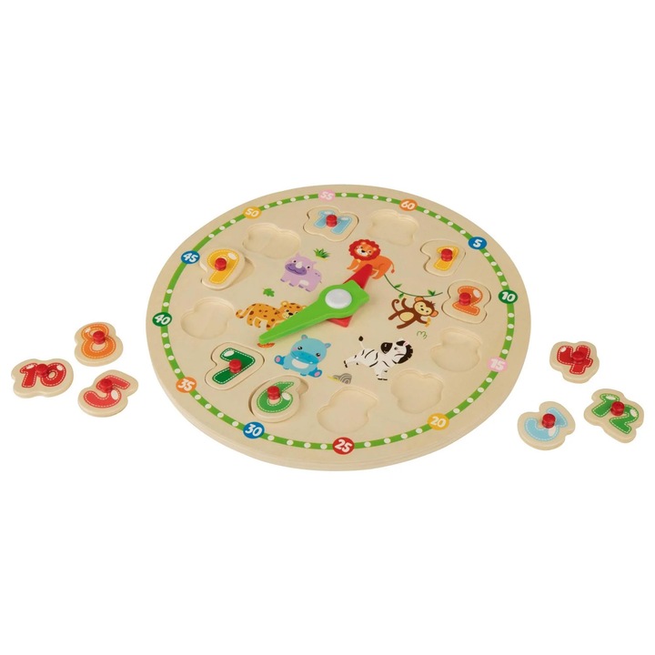 Puzzle Ceas, Play Tive, Animale Fericite, 12 piese, 29,5x2,2cm