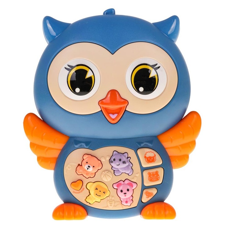 Bufnita interactiva RAMIZ, efecte sonore si luminoase, multicolor, 12x14,5x3,5cm