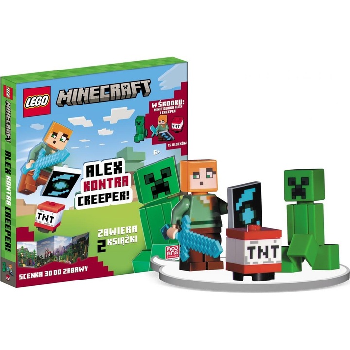 LEGO Minecraft, Alex contra Creeper, set cu carte, minifigura si modele 3D