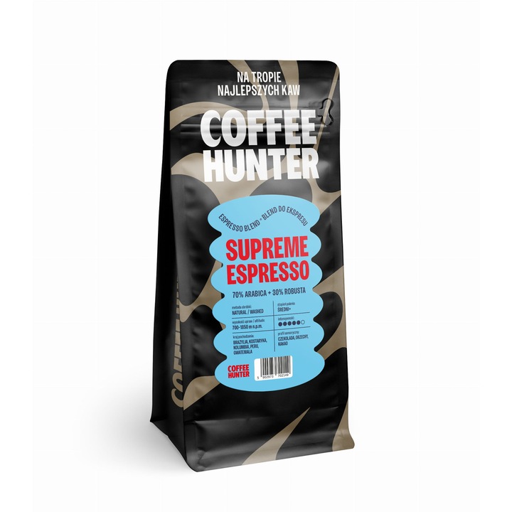 Kávé Espresso Supreme 1000g, 70% Arabica / 30% Robusta, csokoládé és dió, sötét pörkölés