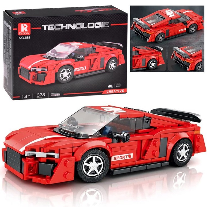 Set de constructie JOKOMISIADA Superauto sportiv rosu, 373 elemente, design dinamic, 14+ ani