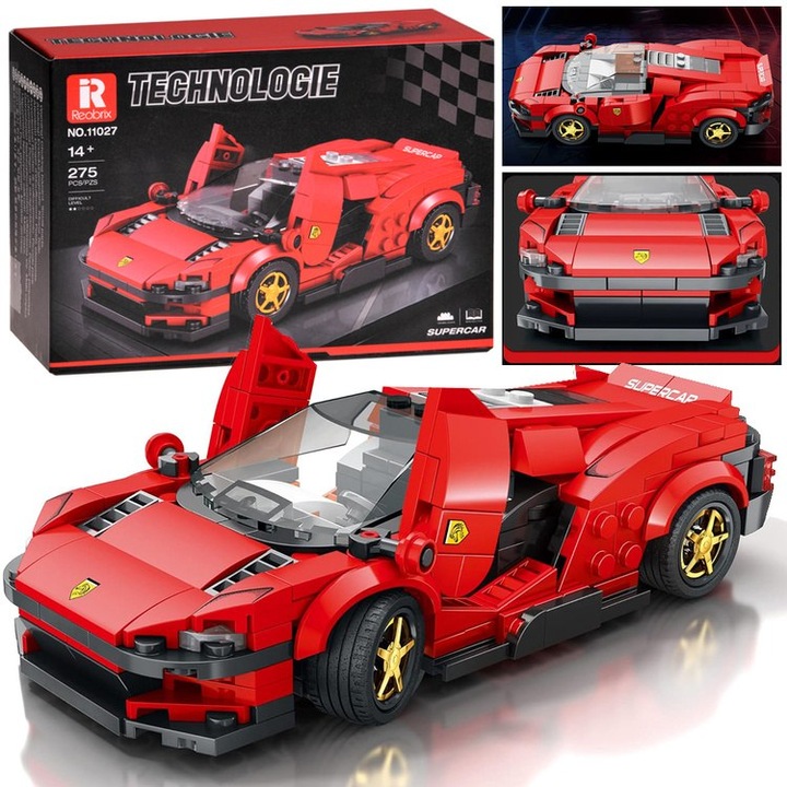 Set de constructie JOKOMISIADA Superauto rosu cu usi deschizandu-se, 275 elemente