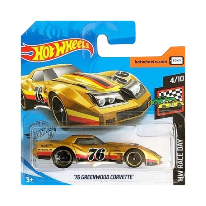 Masinuta Metalica Hot Wheels, '76 Greenwood Corvette, Colectia HW Race Day 2020, Auriu, 1:64