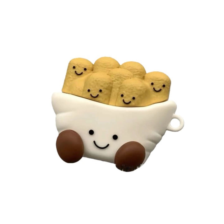 Husa de protectie compatibila cu AirPods 4, design betisoare de paine, silicon moale