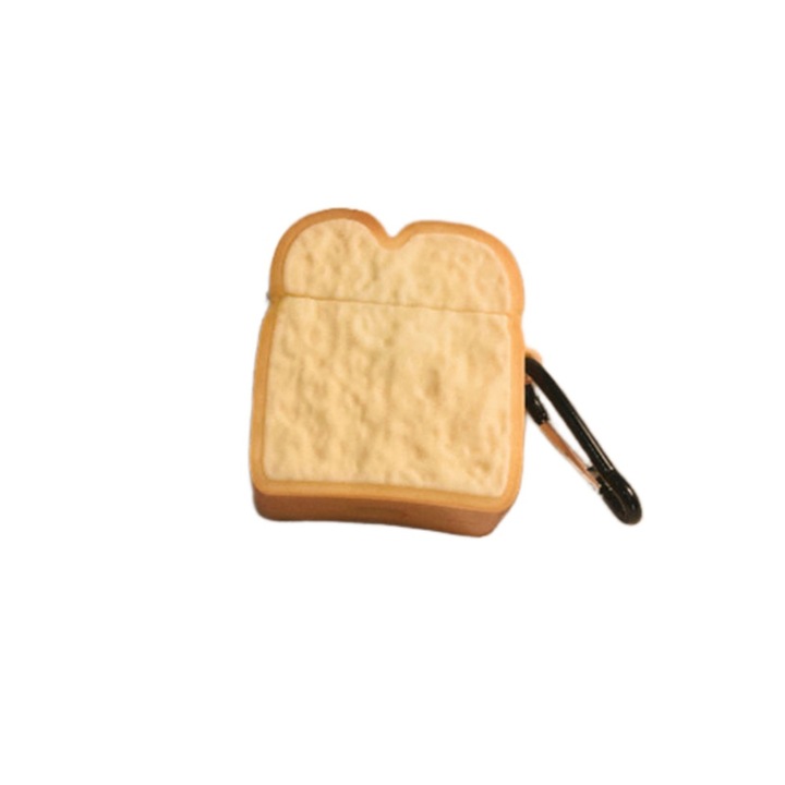 Husa de protectie compatibila cu AirPods 4, design paine, silicon moale, cu breloc