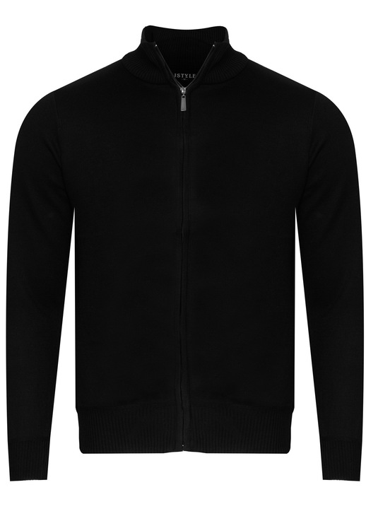 Pulover barbati, J.STYLE, model 59B3605-3, negru, 100% poliester, cu guler la jumatate si fermoar