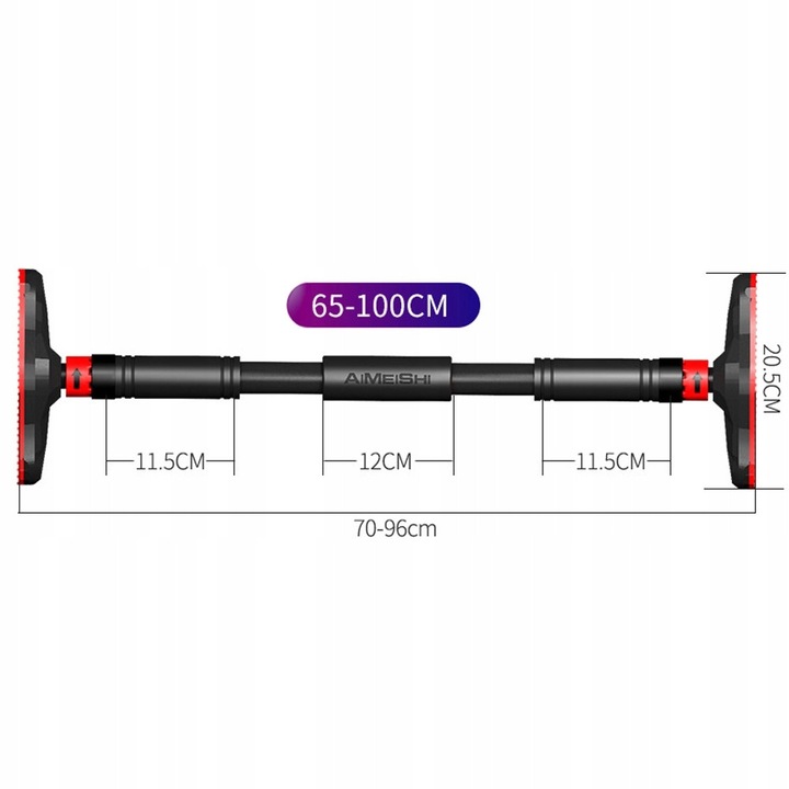 Bara de tractiune reglabila G&S, 65-100 cm, suporturi antiderapante, negru-rosu