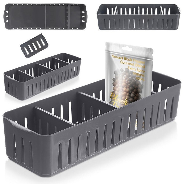 Organizer condimente, Artemis, 32x10,5x7cm, gri, cu compartimente detasabile