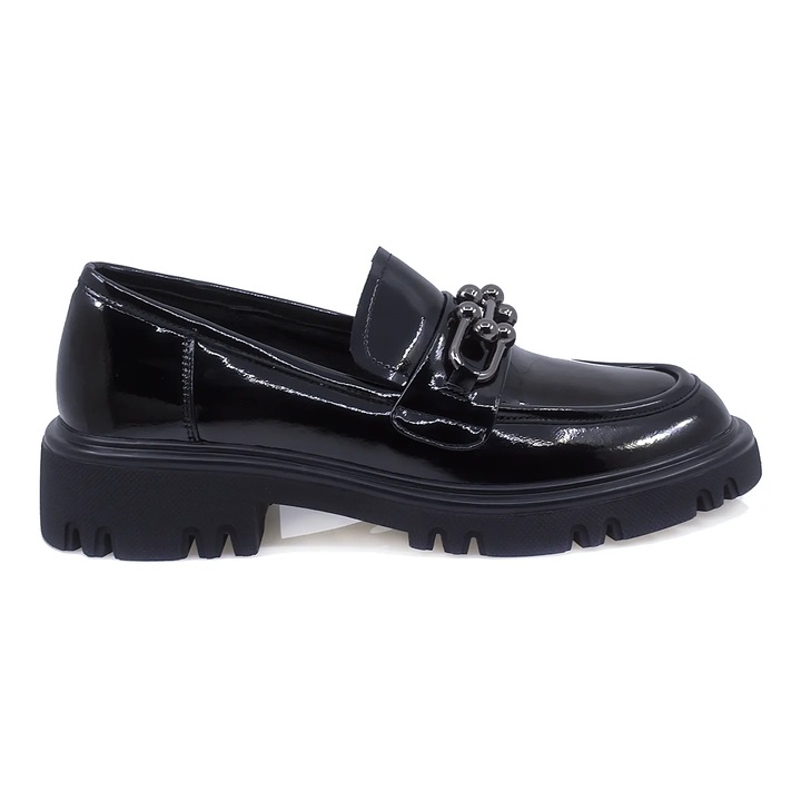 Pantofi dama casual, Anna Viotti, D112-GAW2559, Negru lacuit