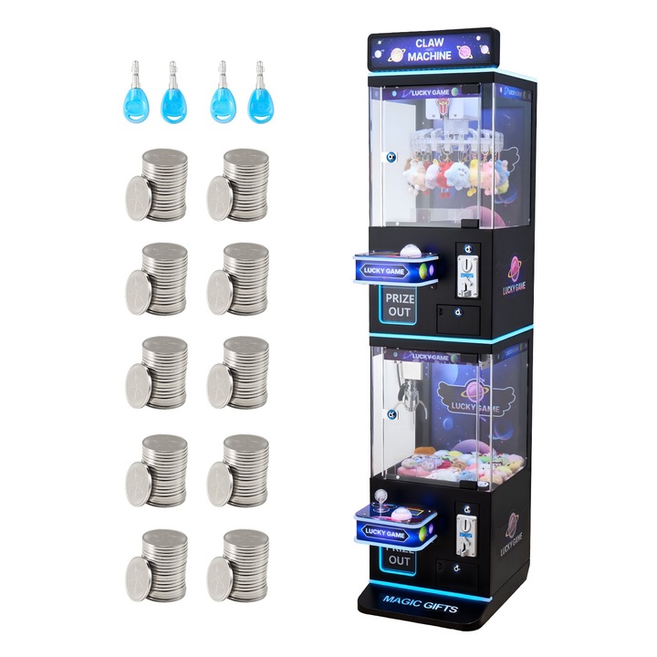 Машина за хващане на играчки с нокът, Аркаден автомат, Среден размер, 2 нива, Светлини и звук, За търговска и домашна употреба, За бонбони и награди, Черно-лилаво