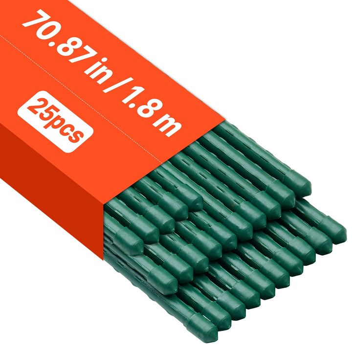 Araci (tarusi) de gradina, Set 25 bucati, Lungime 1, 8 m, Metalici cu invelis din plastic, Capat ascutit, Proeminente antiderapante, Pentru rosii si plante cataratoare