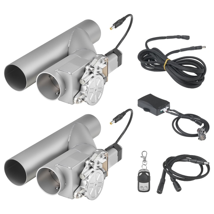 Kit supapa evacuare electrica universal (cutout/bypass), Diametru 63, 5 mm, Otel inoxidabil, 2 bucati, Teava Y, Telecomanda inclusa