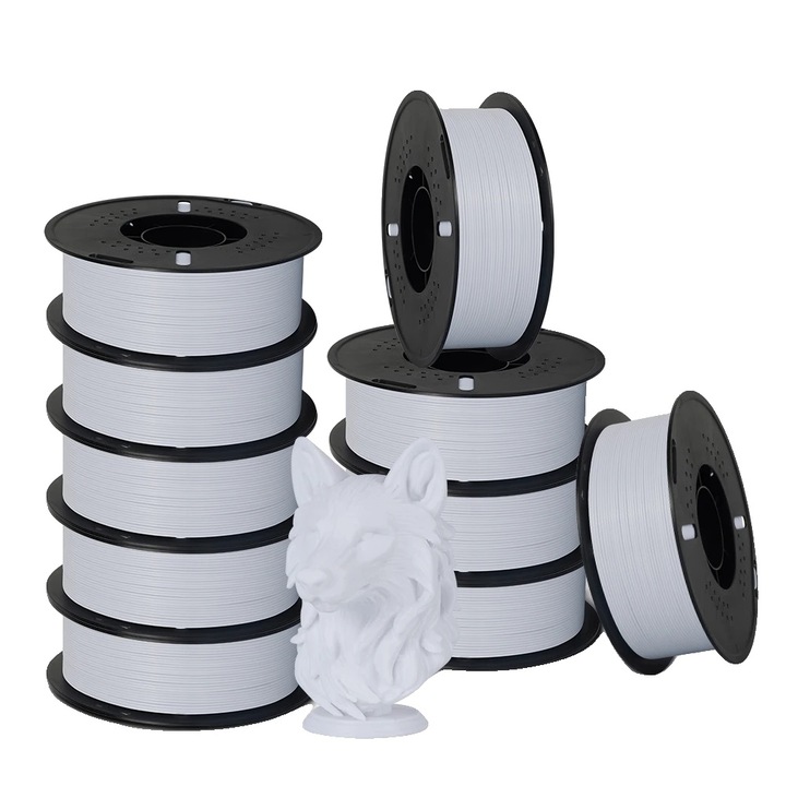 Filament 3D, PETG, 1.75 mm, 10KG, Alb