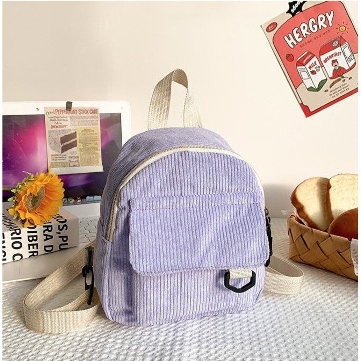 Rucsac casual dama din catifea, violet, 19 x 23cm