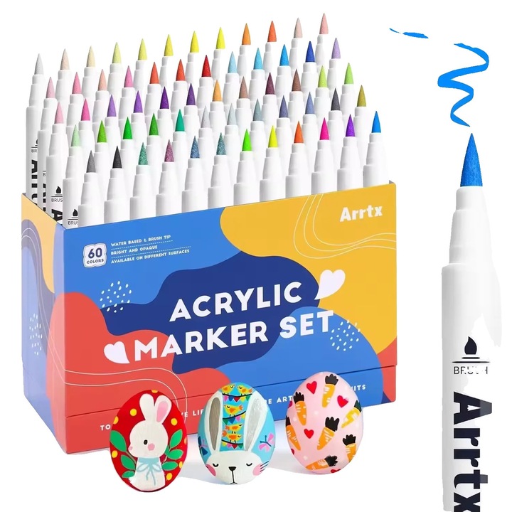 Художествени маркери, 60 цвята, водоустойчиво и бързосъхнещо мастило, комплект от 60 броя