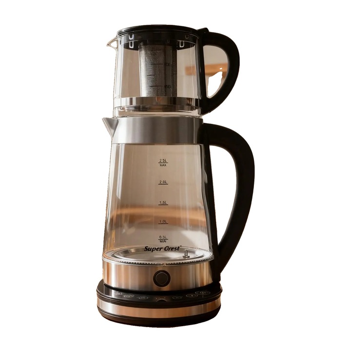 Set fierbatoare, capacitate mare 2.5L si mica 1L, 220-240V, 1500W, display LCD, design compact
