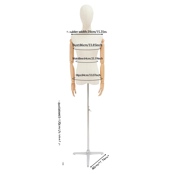 Manechin feminin, design ajustabil, materiale durabile, argintiu