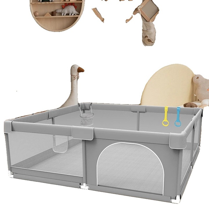 Tarc copii, design portabil, bariera de siguranta pentru copii, gri deschis, 150x180x66cm