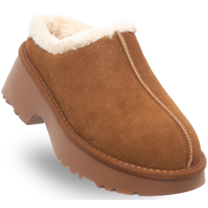 Saboti dama, Soprani Couture, piele naturala/textil, maro