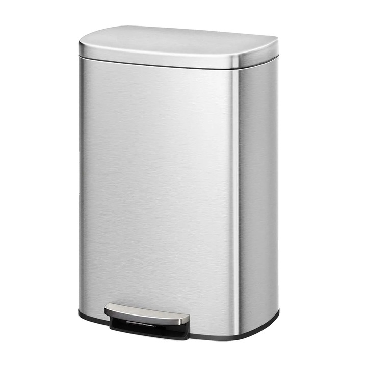 Cos de gunoi, inox, capac cu inchidere lenta, argintiu, 49L