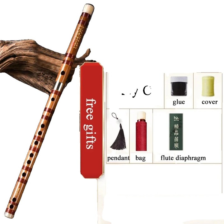 Bambusz fuvola, osztott szekciók, kiegészítőkkel, C-hangnem, 66x7cm