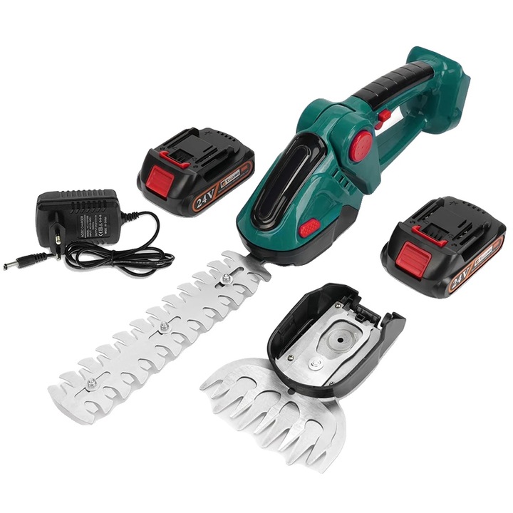 Trimmer electric, 24V, design 2 in 1, 2 baterii, verde, 220mm x 130mm