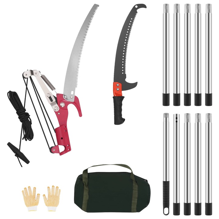 Fierastrau manual telescopic, design durabil, rosu, lungime ajustabila 82x402cm, lama 33cm