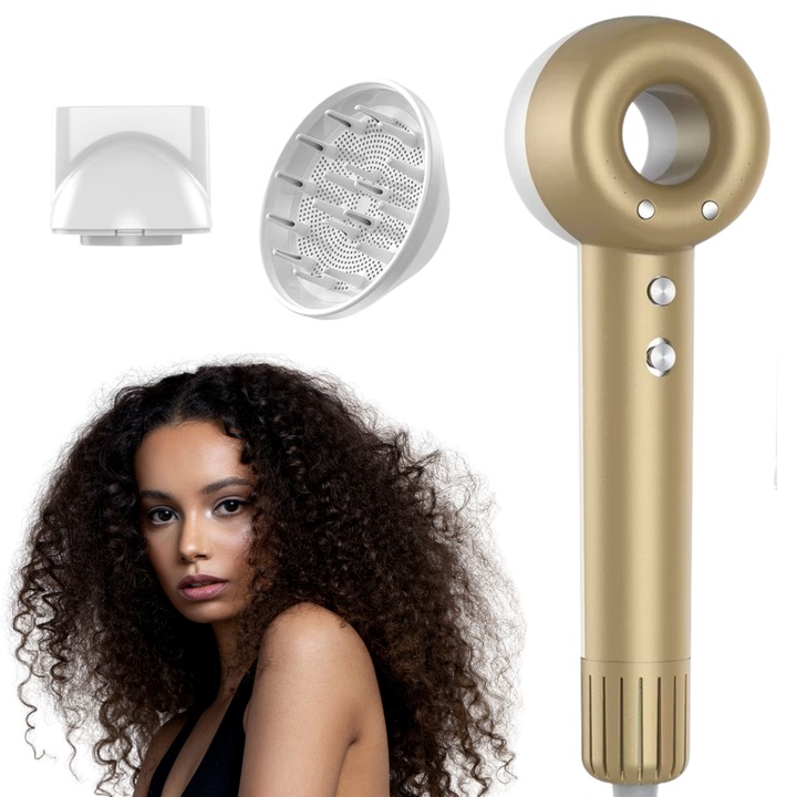 TrustTech professzionális hajszárító, arany, 1400W, negatív ion technológia, göndör és hullámos hajra