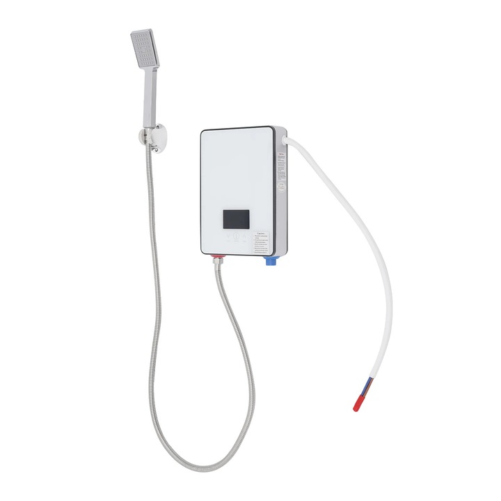 Încălzitor instantaneu de apă electric, montaj pe perete, cu dus manual, 6500 W, alb, dimensiuni 18, 6x5, 7x27, 7 cm