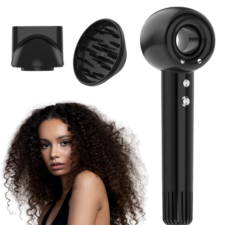 TrustTech professzionális hajszárító, fekete, negatív ion technológia, göndörödésgátló, nagyon csendes 1400W, koncentrátor és diffúzor, göndör és hullámos hajra, elektronikus motor