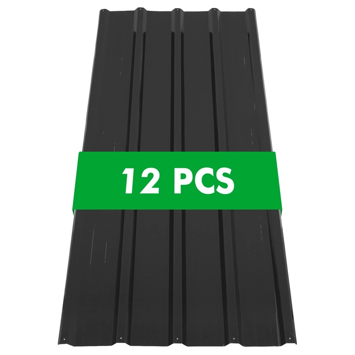 Panouri de acoperis, otel galvanizat, design ondulat, negru, dimensiuni standard