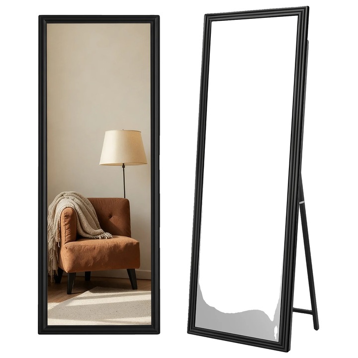 Oglinda cosmetica, cadru din lemn masiv, unghi de vizionare ajustabil, neagra, dimensiuni complete