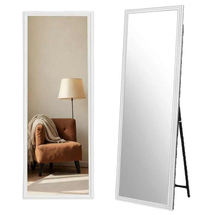 Oglinda cosmetica, cadru din lemn masiv, unghi de vizionare ajustabil, alb, dimensiuni complete