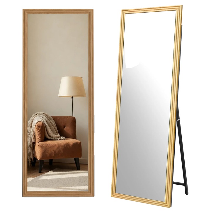 Oglinda cosmetica, cadru din lemn masiv, unghi de vizionare ajustabil, maro