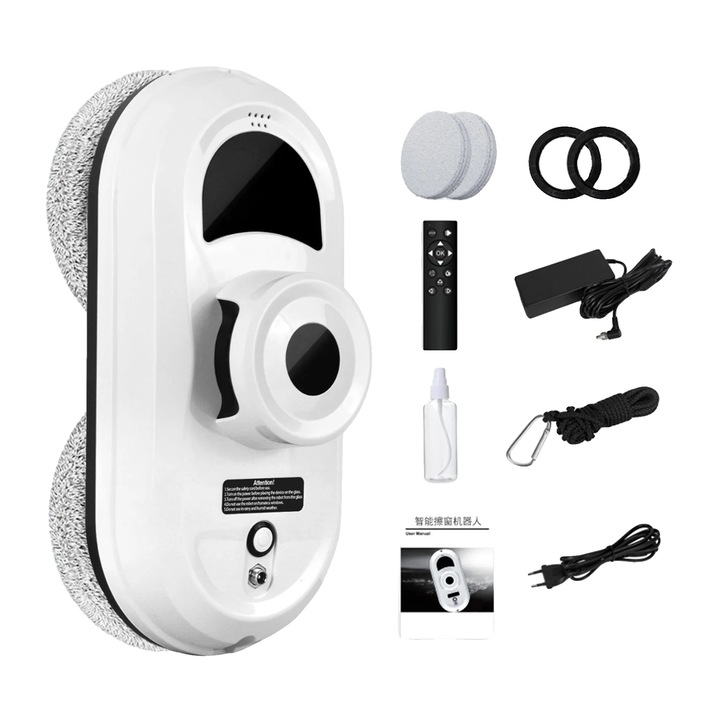 Робот за почистване на прозорци, ултра тънък дизайн, дистанционно управление, захранване от батерия, компактни размери