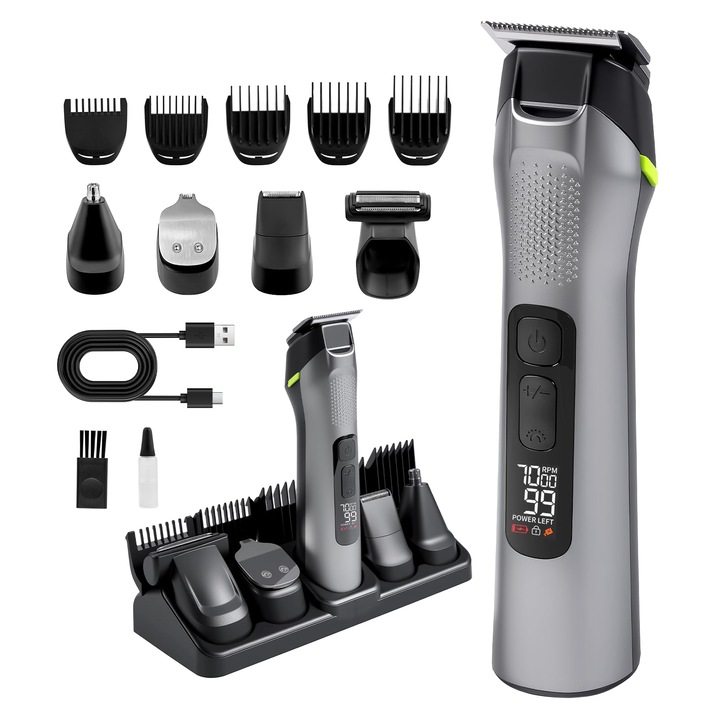 Aparat de tuns tuns barba 5 in 1 Carehabi, aparat de tuns barba all-in-1, aparat de tuns barba pentru nas, fara fir, pentru fata, cap si corp, kit multimire rezistent la apa IPX7, cadouri pentru barbati