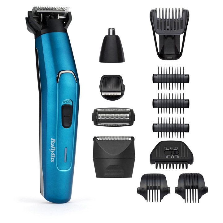 Set de ingrijire a fetei si a corpului Babyliss Men 12 in 1 din otel japonez cu aparat de tuns nas, ingrijire a capului si a corpului, 100% rezistent la apa