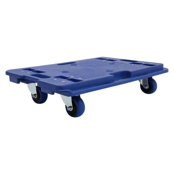 Carucior transport mobilier, Carucior cu platforma, Sarcina 150 kg, Platforma 60×40 cm, 4 roti pivotante, PP plastic, Asamblare necesara, Albastru