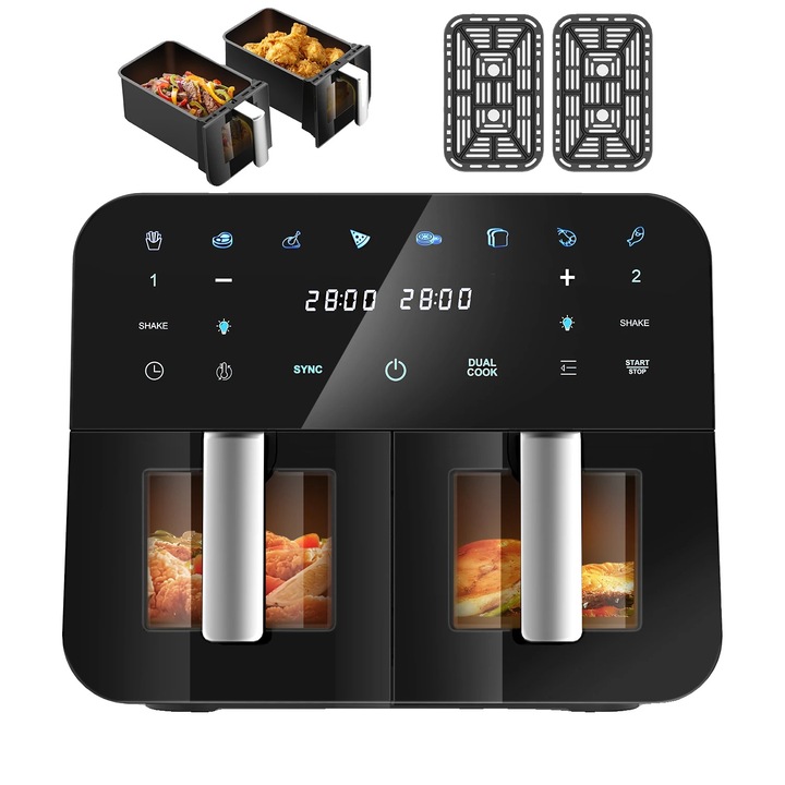 Friteuza cu aer cald, 8L Webber AF800, 1800W, Wi-Fi, 8 programe, functie de aburi